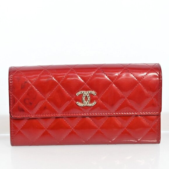 AUTHENTIC CHANEL Wallet Coco Mark Purse Patent Leather Red bsj358-121125 - Picture 2 of 16